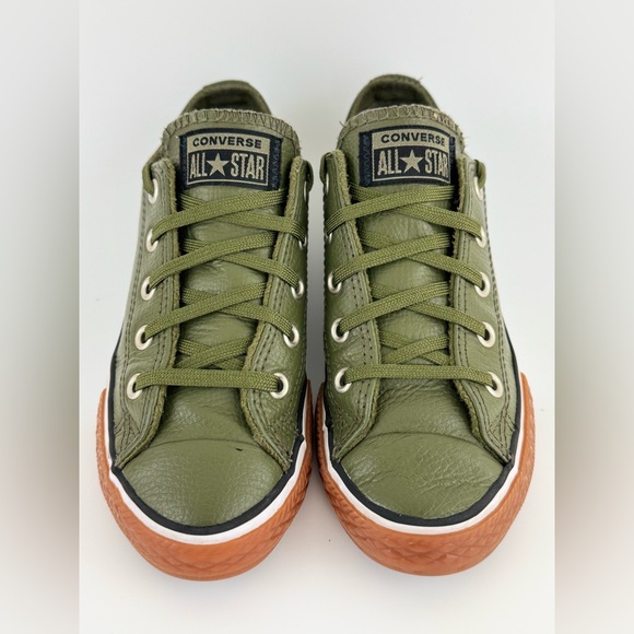 Converse Chuck Taylor Junior Ox Olive Green Leather Low Top Sneakers, US Size 1 - Picture 2 of 12